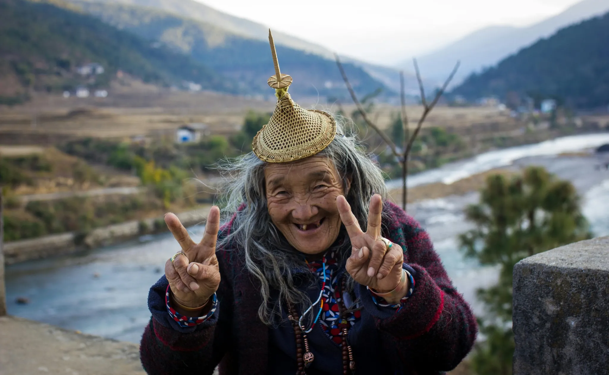 Friendly elderly woman in Bhutan